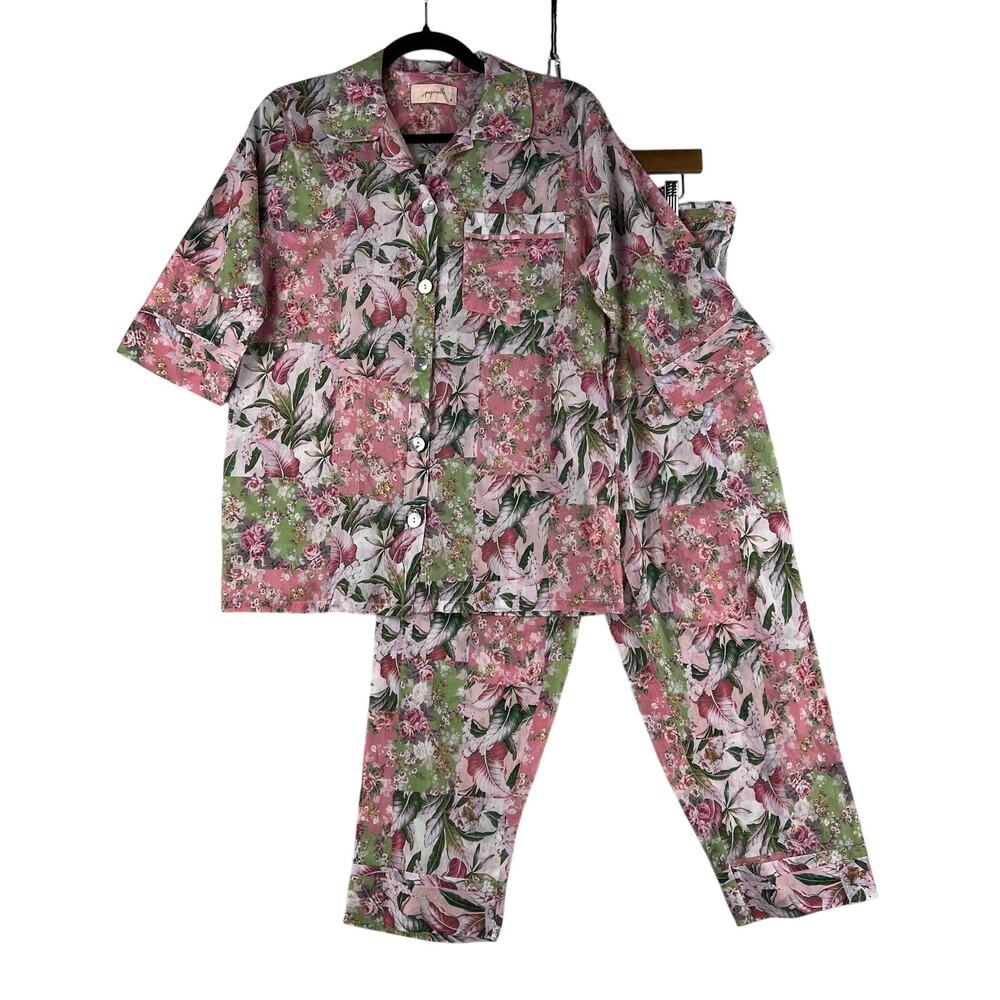Papinelle Palisades Crop WMNS PJ Set Pink Floral Patchwork Cotton Short Sleeve